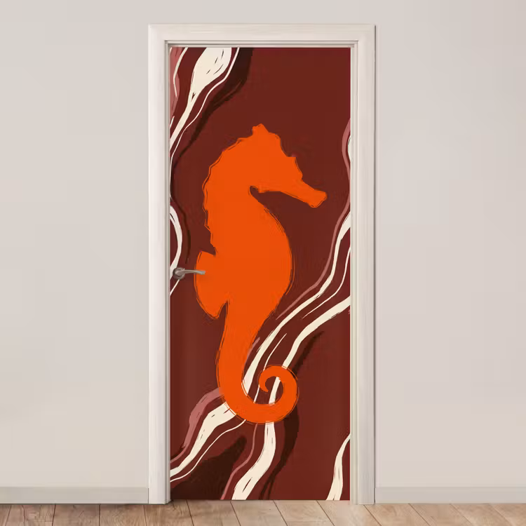 Zeepaardje - Golven - Zeeleven - Abstract - Oranje deurposter klein -3d_beige