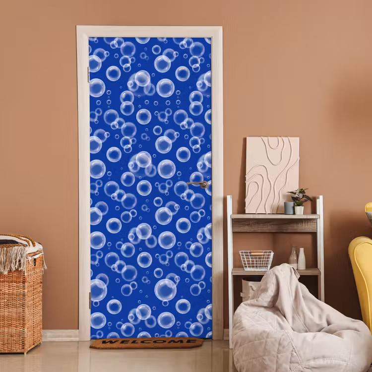Bubbels - Patroon - Blauw deurposter klein -sfeer1
