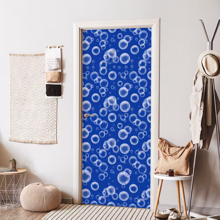 Bubbels - Patroon - Blauw deurposter klein -sfeer6