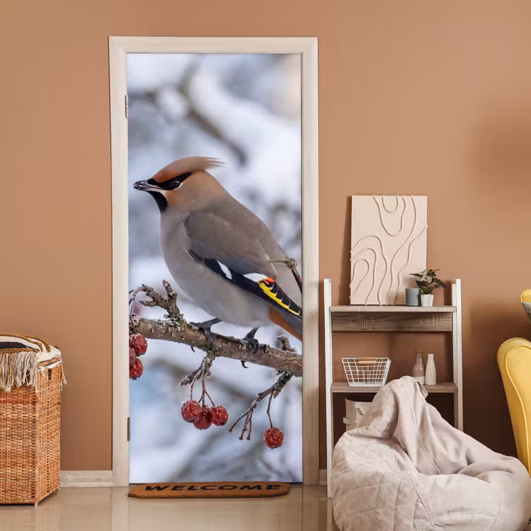 Pestvogel - Bessen - Winter - Natuur deurposter klein -sfeer1