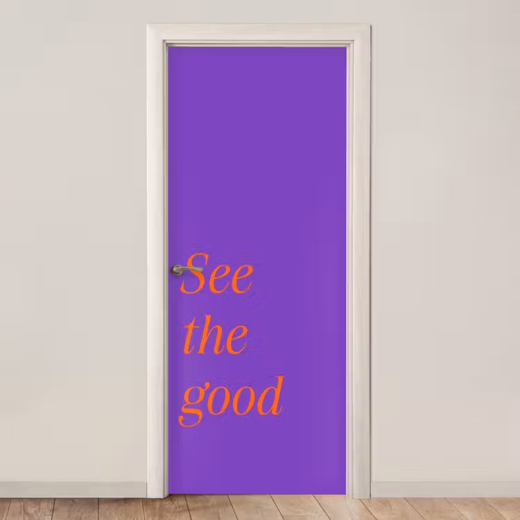 See the good - Oranje - Paars deurposter klein -3d_beige