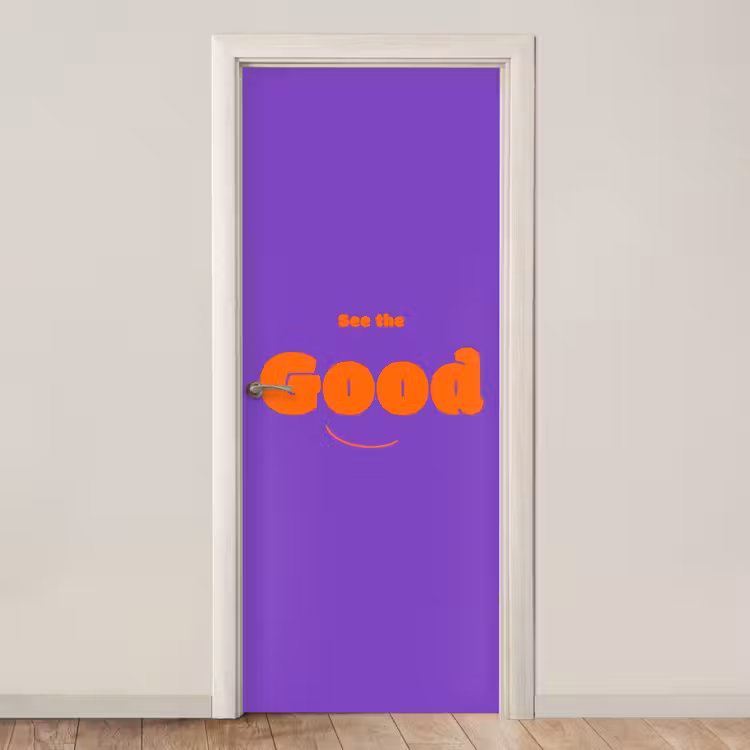 See the good - Oranje - Paars - Smiley deurposter klein -3d_beige