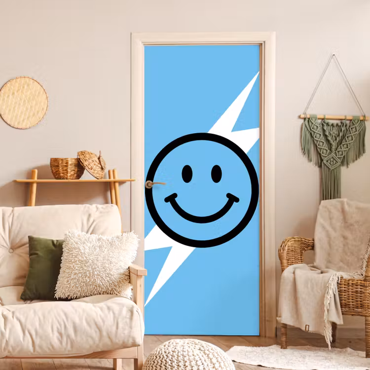 Smiley - Blauw - Bliksem deurposter klein -sfeer2
