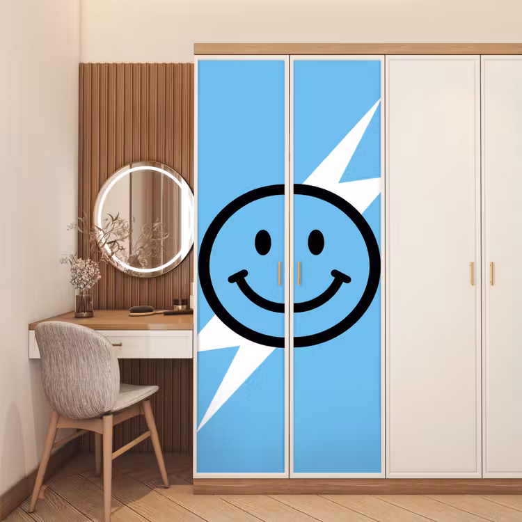 Smiley - Blauw - Bliksem deurposter klein -sfeer3