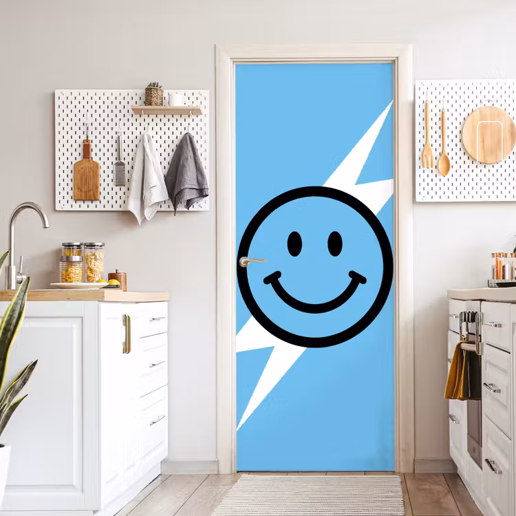 Smiley - Blauw - Bliksem deurposter klein -sfeer5