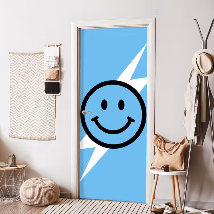 Smiley - Blauw - Bliksem deurposter klein -sfeer6