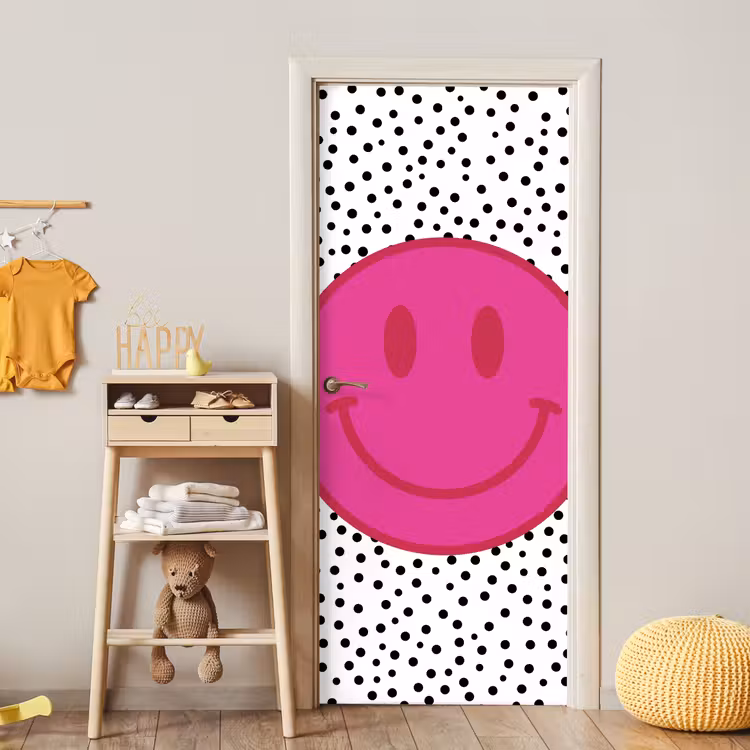 Smiley - Roze - Stippen deurposter klein -sfeer4