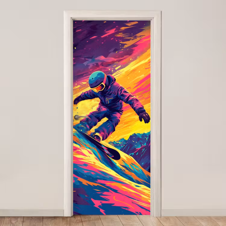 Snowboarden - Sneeuw - Kleurrijk deurposter klein -3d_beige