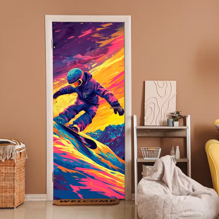 Snowboarden - Sneeuw - Kleurrijk deurposter klein -sfeer1