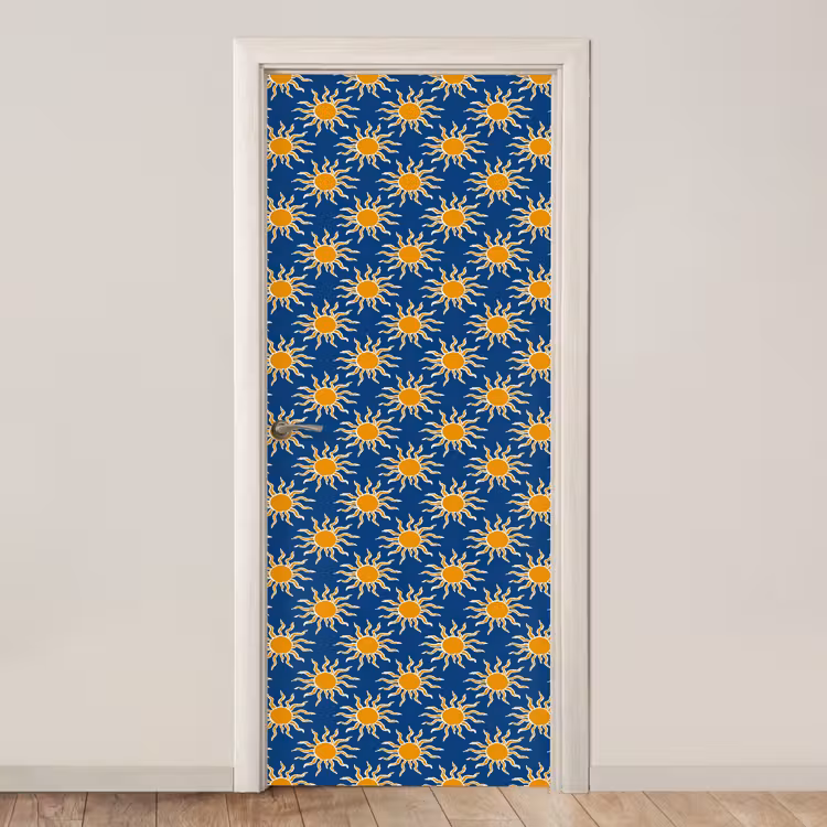 Zon - Patroon - Blauw deurposter klein 289 -3d_beige