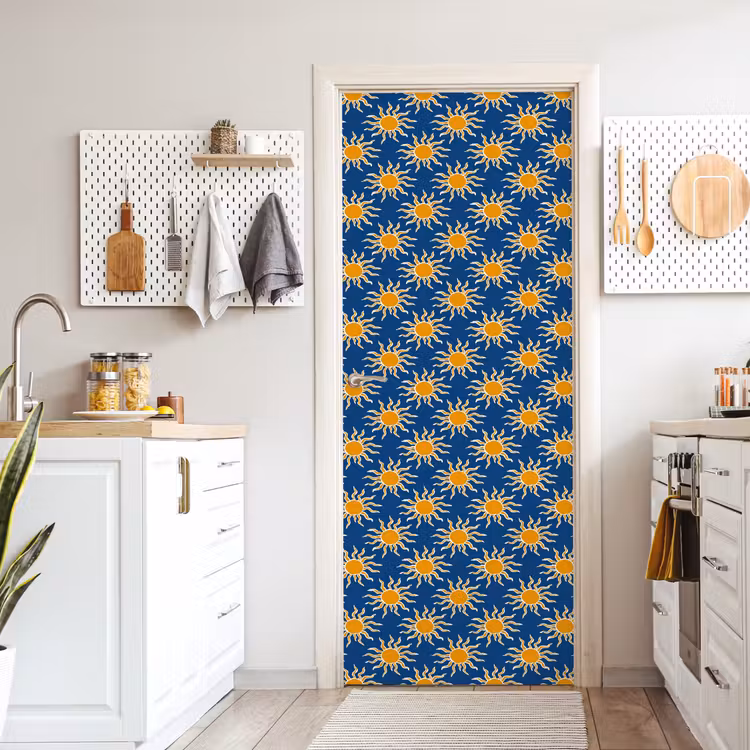 Zon - Patroon - Blauw deurposter klein 289 -sfeer5