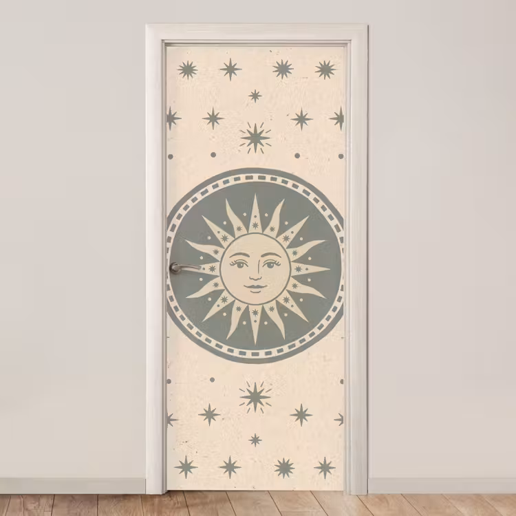 Zon - Sterren - Astrologie - Vintage - Groen deurposter klein -3d_beige