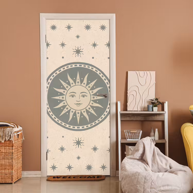 Zon - Sterren - Astrologie - Vintage - Groen deurposter klein -sfeer1