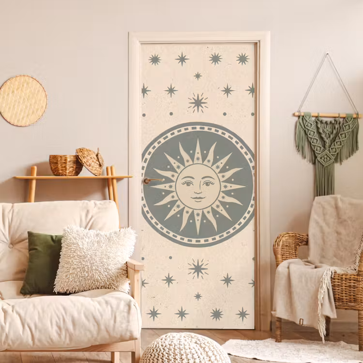 Zon - Sterren - Astrologie - Vintage - Groen deurposter klein -sfeer2