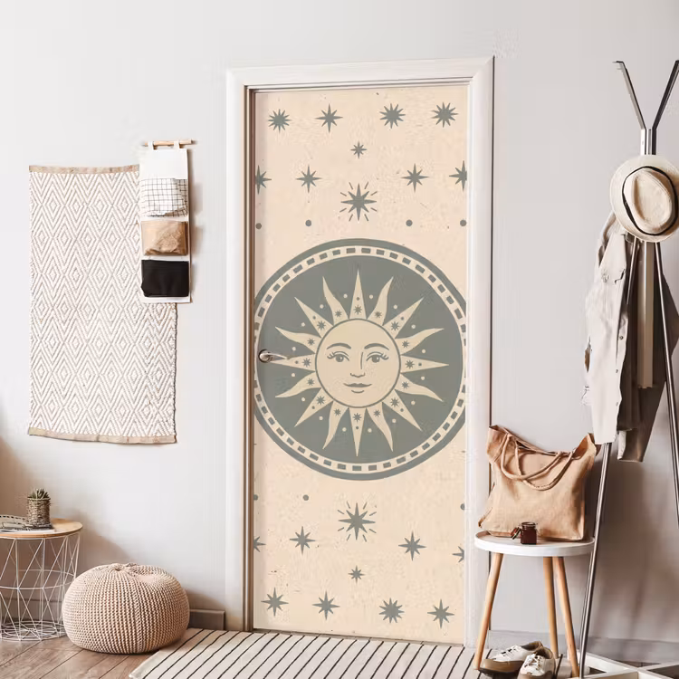 Zon - Sterren - Astrologie - Vintage - Groen deurposter klein -sfeer6
