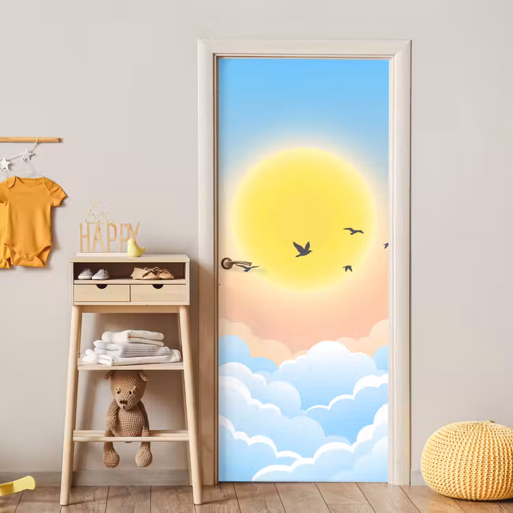 Zon - Vogels - Lucht - Natuur - Geel deurposter klein -sfeer4