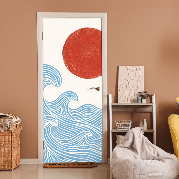 Zon - Golven - Oceaan - Abstract - Rood deurposter klein -sfeer1