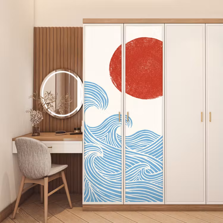Zon - Golven - Oceaan - Abstract - Rood deurposter klein -sfeer3