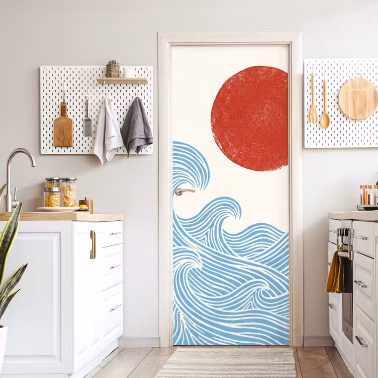 Zon - Golven - Oceaan - Abstract - Rood deurposter klein -sfeer5