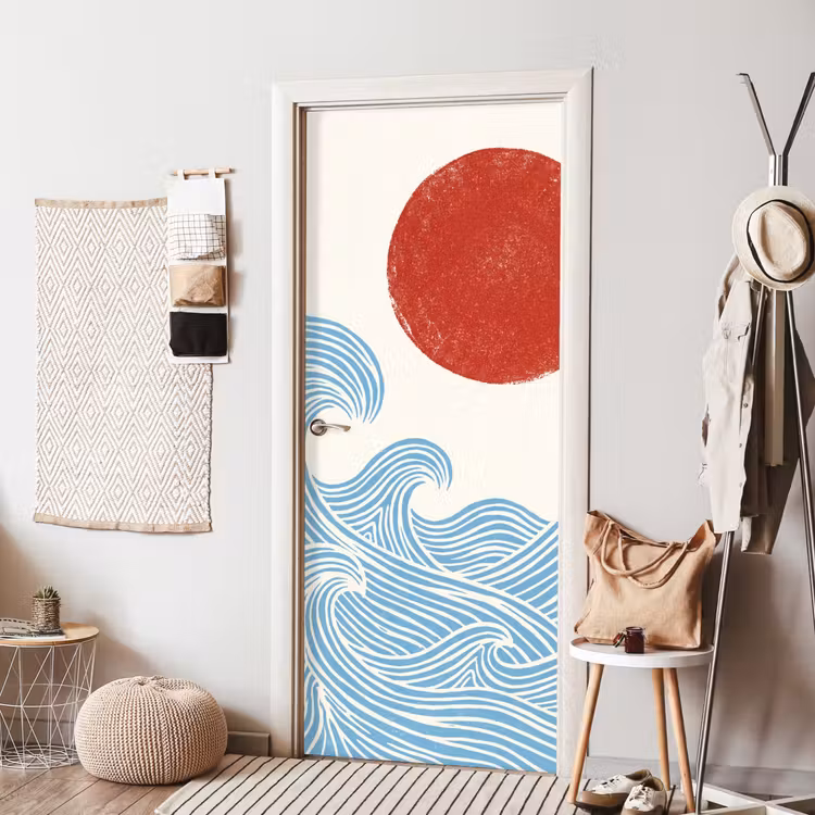 Zon - Golven - Oceaan - Abstract - Rood deurposter klein -sfeer6