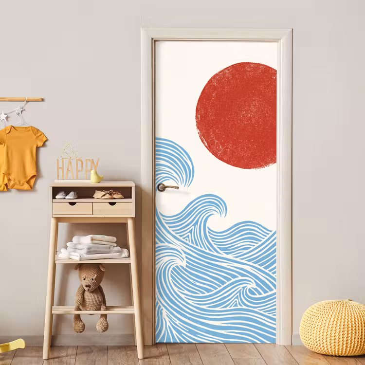Zon - Golven - Oceaan - Abstract - Rood deurposter klein -sfeer4
