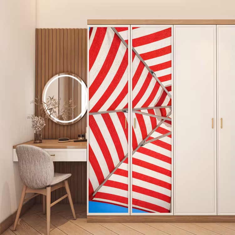 Parasol - Strepen - Zomer - Rood - Blauw deurposter klein -sfeer3