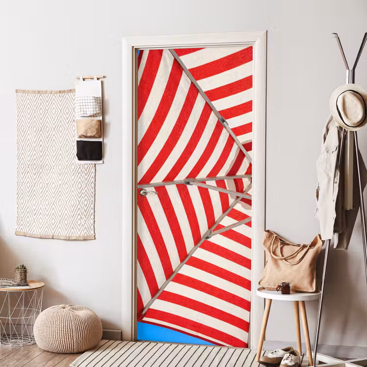 Parasol - Strepen - Zomer - Rood - Blauw deurposter klein -sfeer6