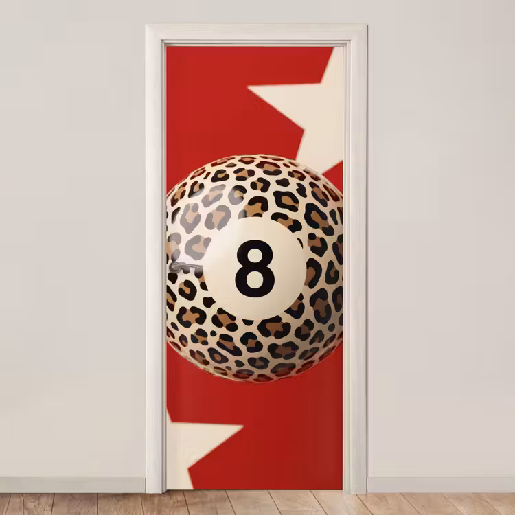 Spel - Dierenprint - Nummer 8 - Modern - Rood deurposter klein -3d_beige