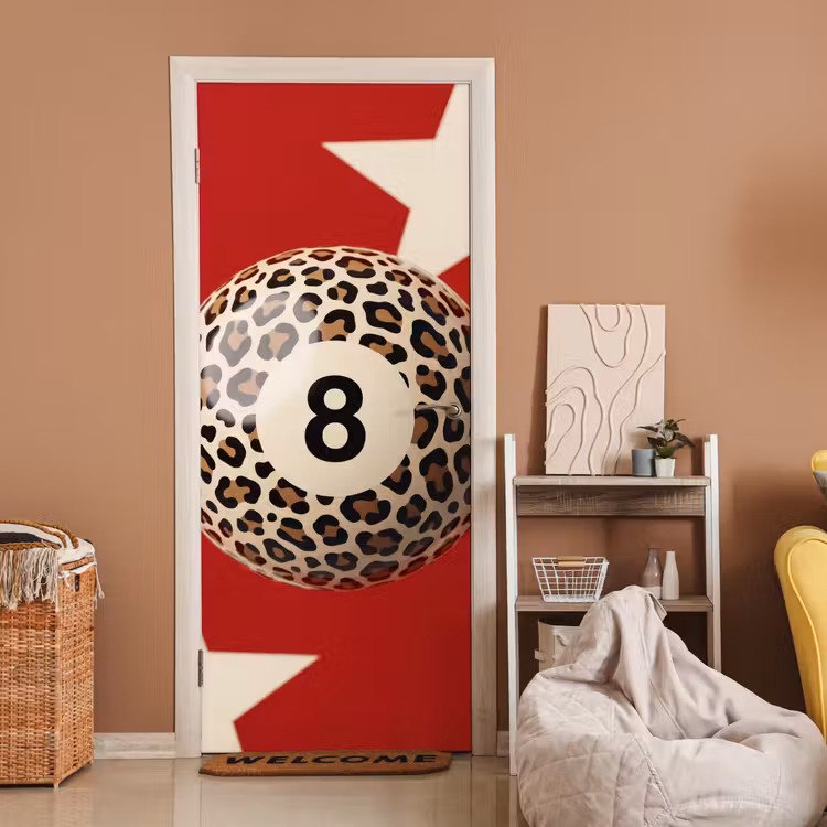 Spel - Dierenprint - Nummer 8 - Modern - Rood deurposter klein -sfeer1