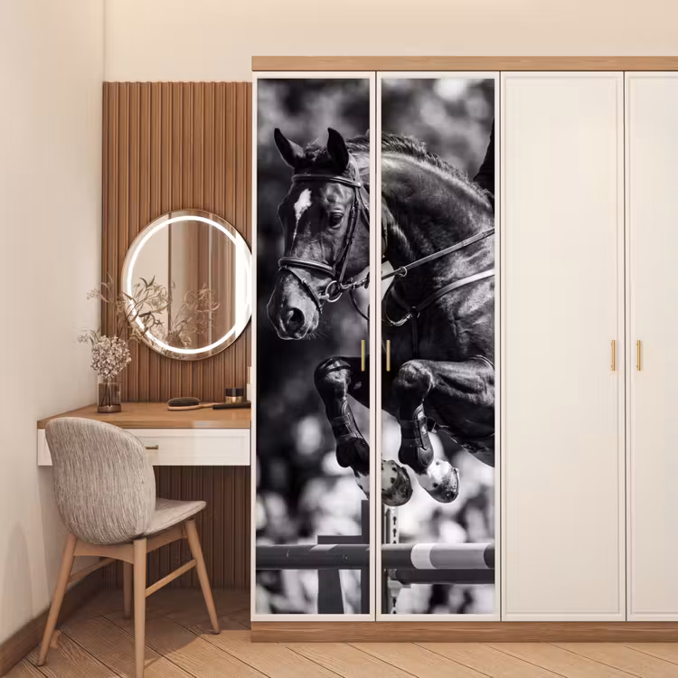 Springen - Paard - Zwart - Wit deurposter klein -sfeer3