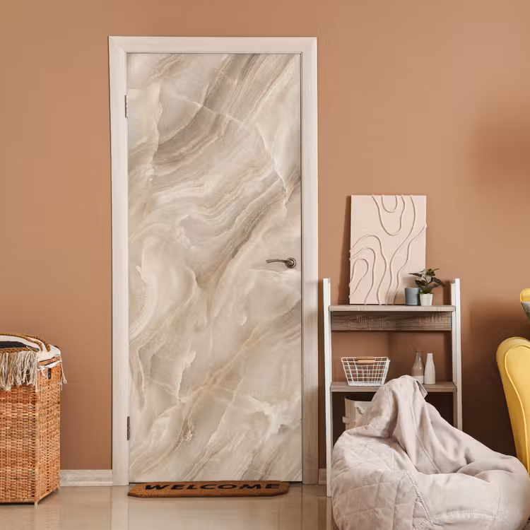 Steen - Golvend - Abstract - Beige deurposter klein -sfeer1