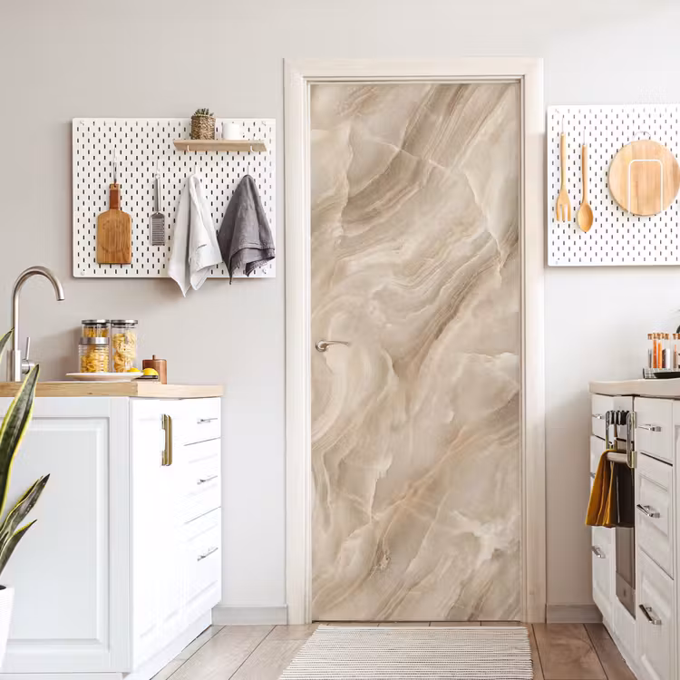 Steen - Golvend - Abstract - Beige deurposter klein -sfeer5
