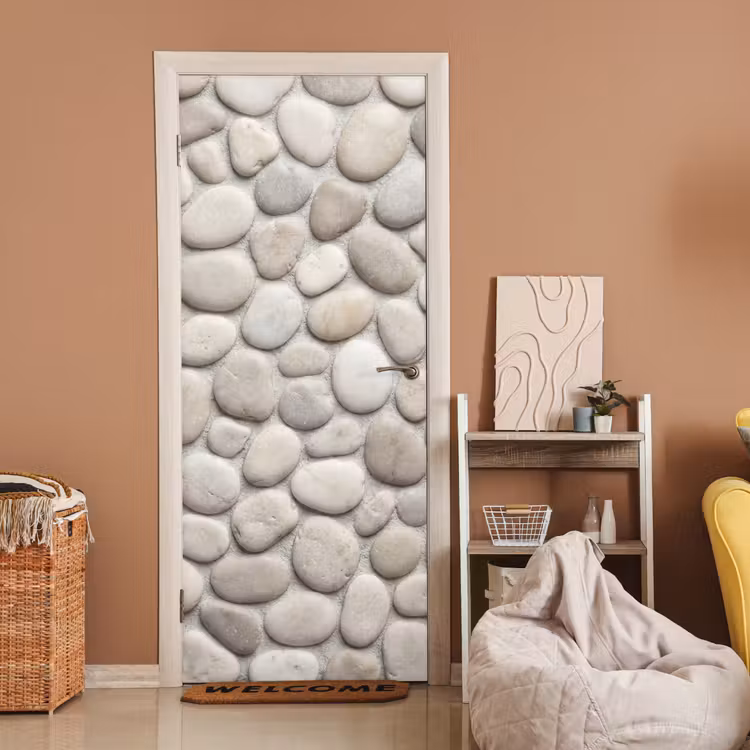 Steen - Kiezel - Natuur - Minimalistisch - Beige deurposter klein -sfeer1