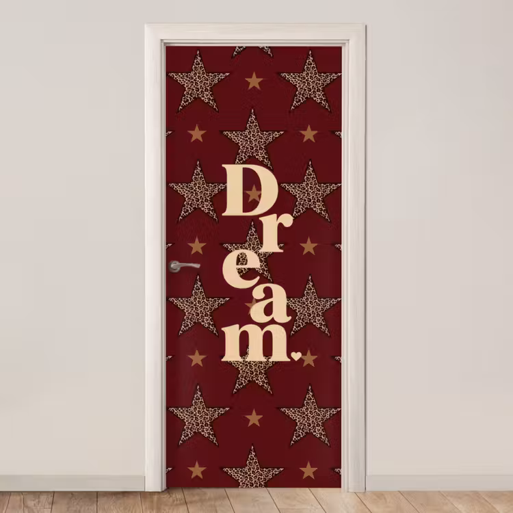Sterren - Luipaardprint - Dream - Bordeaux deurposter klein -3d_beige