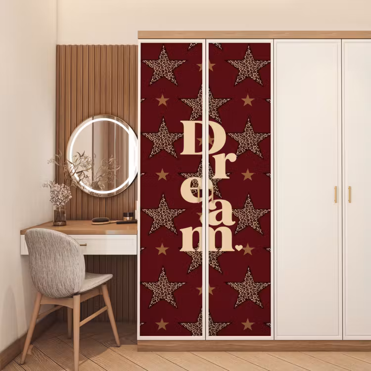 Sterren - Luipaardprint - Dream - Bordeaux deurposter klein -sfeer3