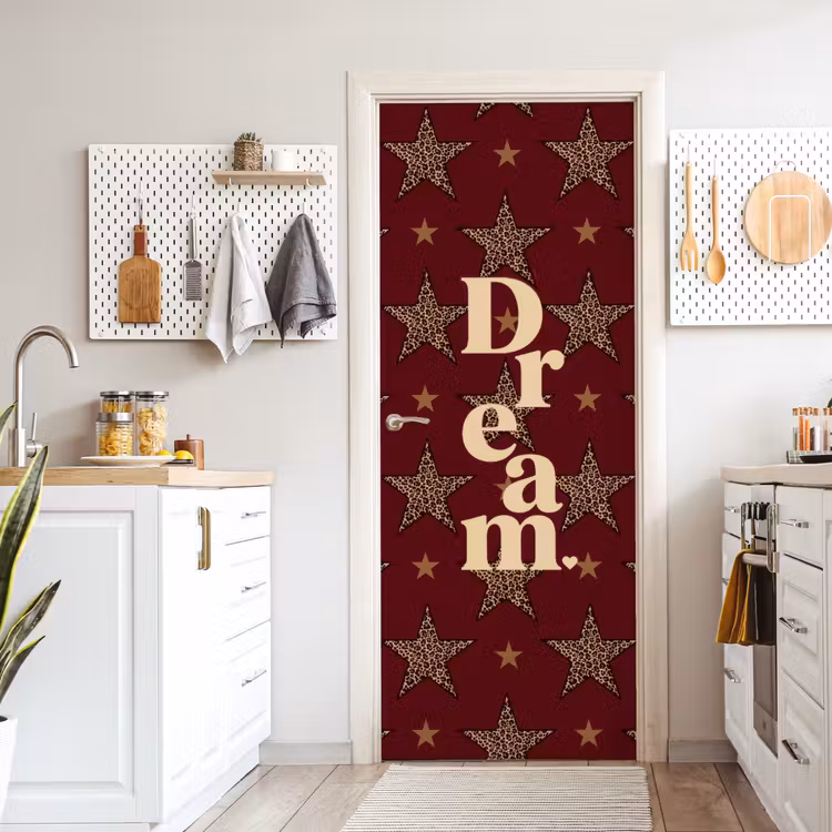Sterren - Luipaardprint - Dream - Bordeaux deurposter klein -sfeer5