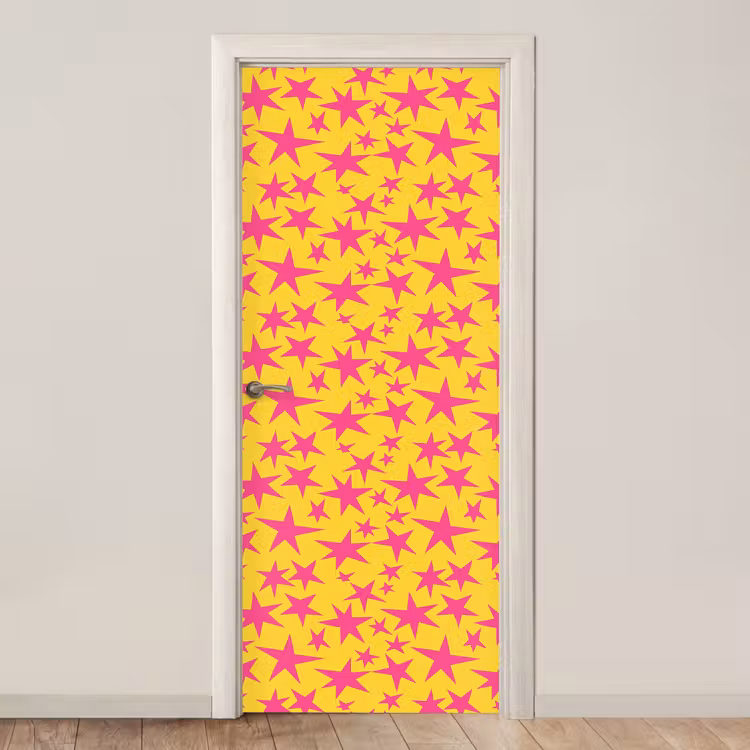 Sterren - Patroon - Roze - Geel deurposter klein 289 -3d_beige