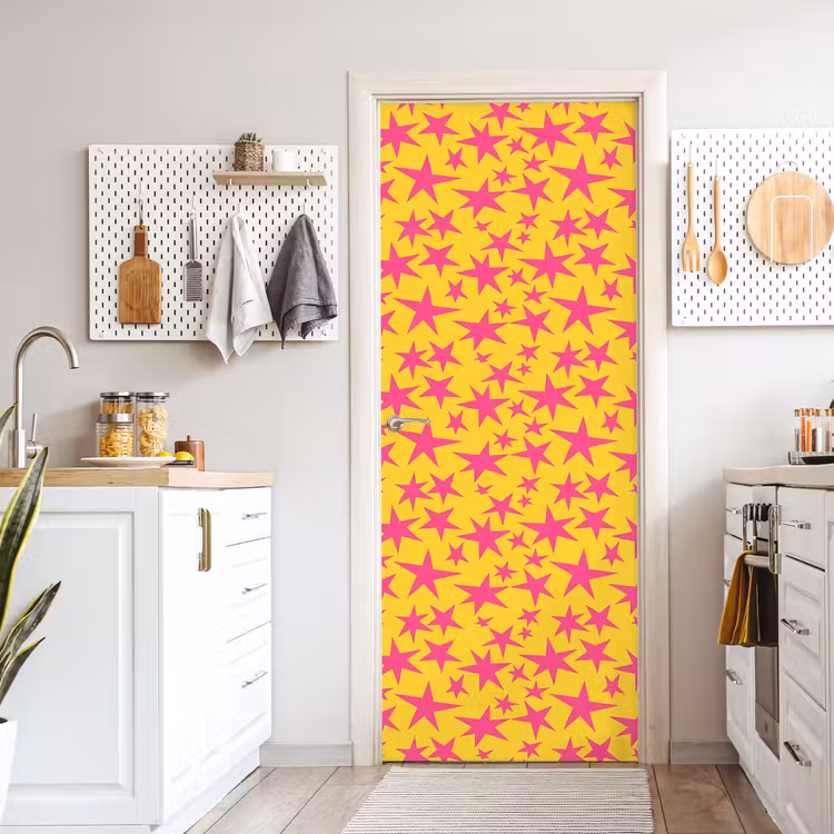 Sterren - Patroon - Roze - Geel deurposter klein 289 -sfeer5