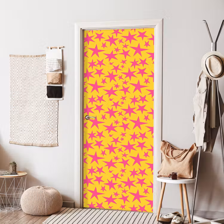 Sterren - Patroon - Roze - Geel deurposter klein 289 -sfeer6