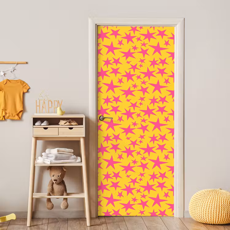 Sterren - Patroon - Roze - Geel deurposter klein 289 -sfeer4