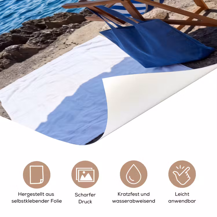 Strand - Ligstoel - Parasol - Zomer - Blauw deurposter klein -tcloseup_DE