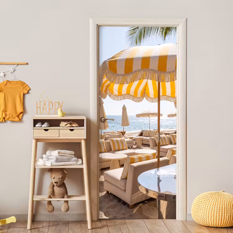 Strand - Ligbedden - Vakantie - Modern - Geel deurposter klein -sfeer4