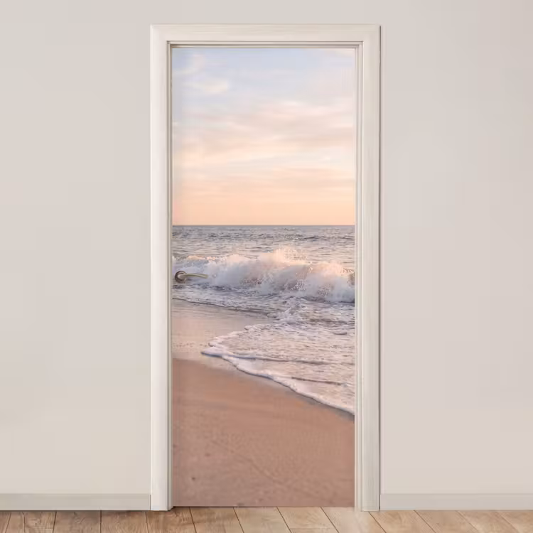 Strand - Zee - Golven - Natuur - Zonsondergang deurposter klein -3d_beige