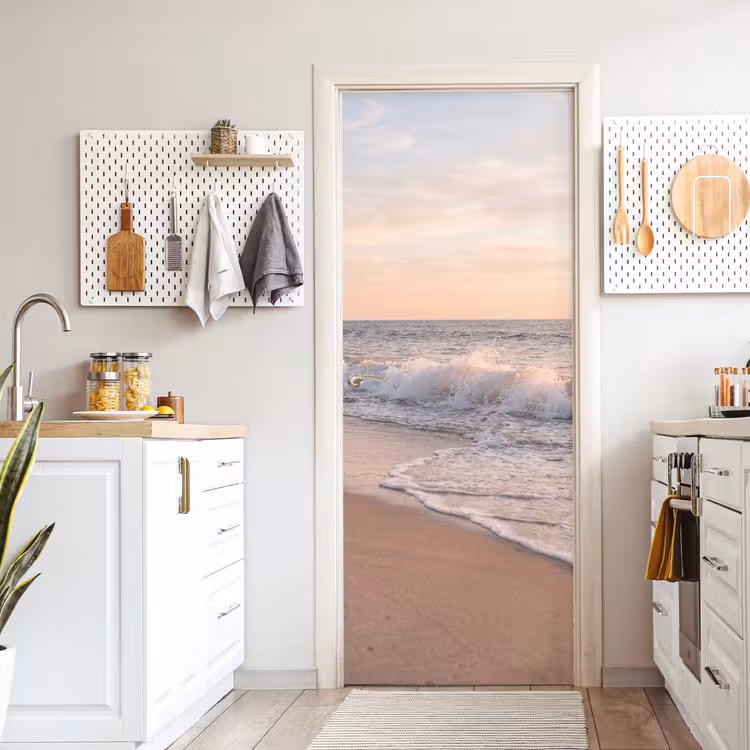 Strand - Zee - Golven - Natuur - Zonsondergang deurposter klein -sfeer5