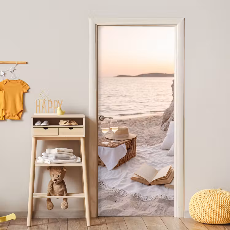 Strand - Picknick - Zonsondergang - Zomer - Natuur deurposter klein -sfeer4