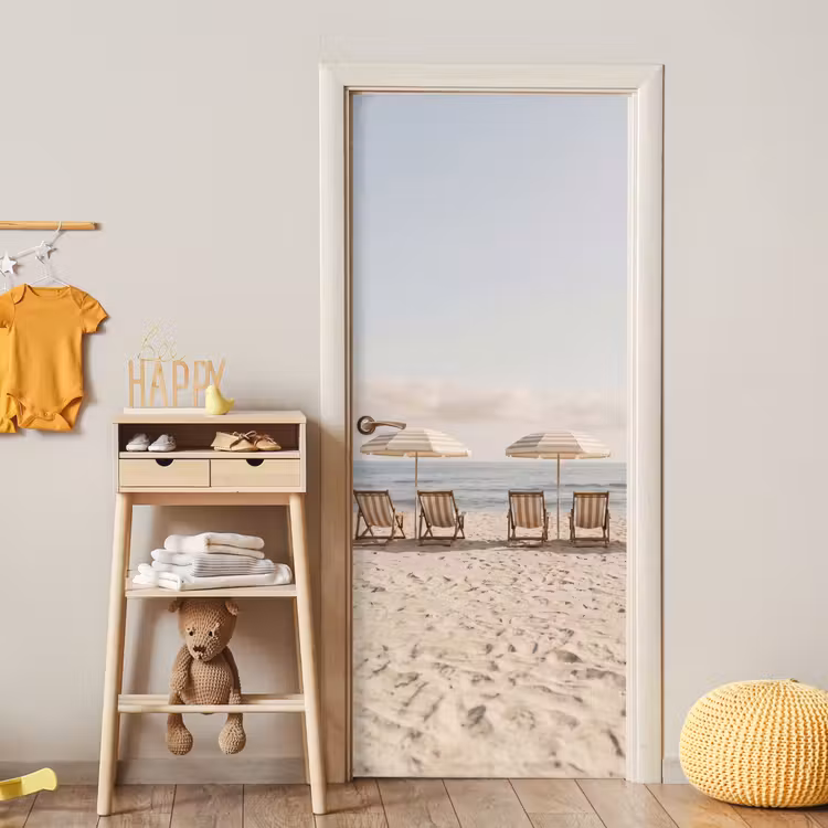 Strand - Stoelen - Parasol deurposter klein -sfeer4