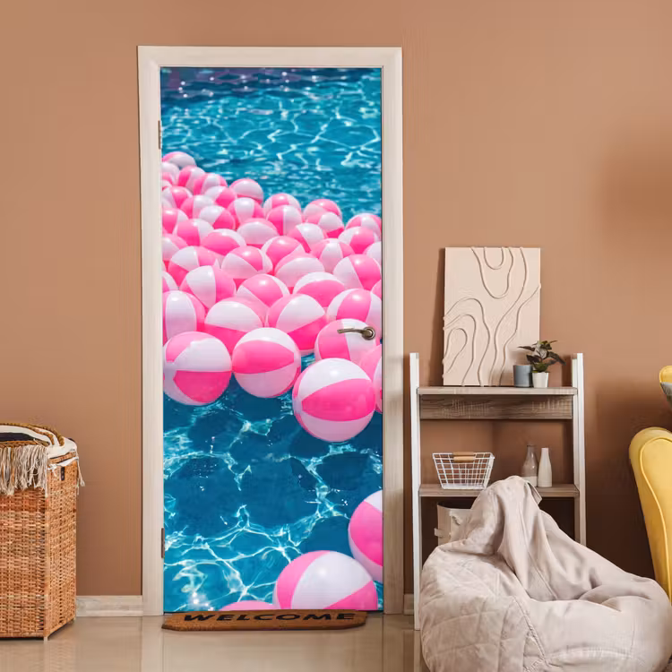 Strandballen - Roze - Water deurposter klein -sfeer1