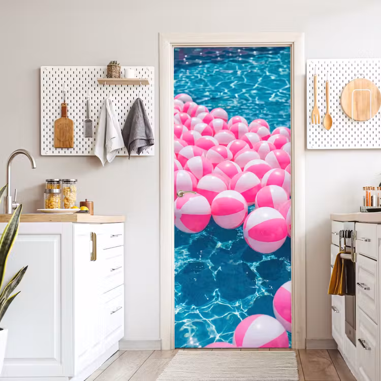 Strandballen - Roze - Water deurposter klein -sfeer5