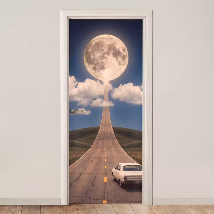 Türtapete - Straße – Mond – Nacht - Weg - Maan - Nacht deurposter klein