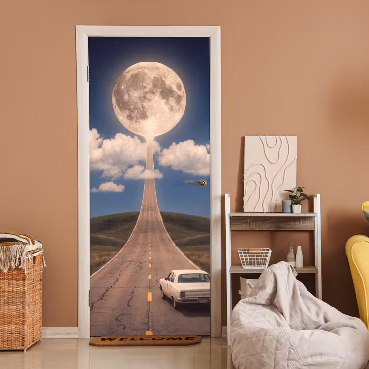 Türtapete - Straße – Mond – Nacht - Weg - Maan - Nacht deurposter klein